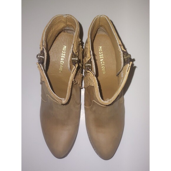 Ladies 7 Musse & Cloud Anthropologie Tan Leather Western Double Zip Ankle Boots - Picture 7 of 8